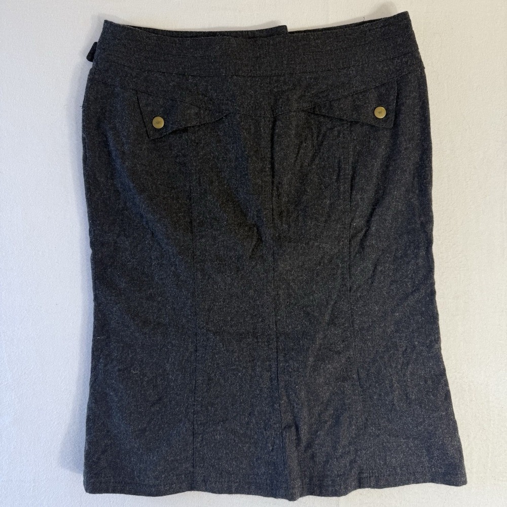 Express Women's Skirt Gray Wool Blend Size 6 Pencil Gold Button Zip Detail - Picture 7 of 10